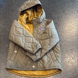 Patagonia Quilted Hooded Reversible Jacket - Olive and Mustard
